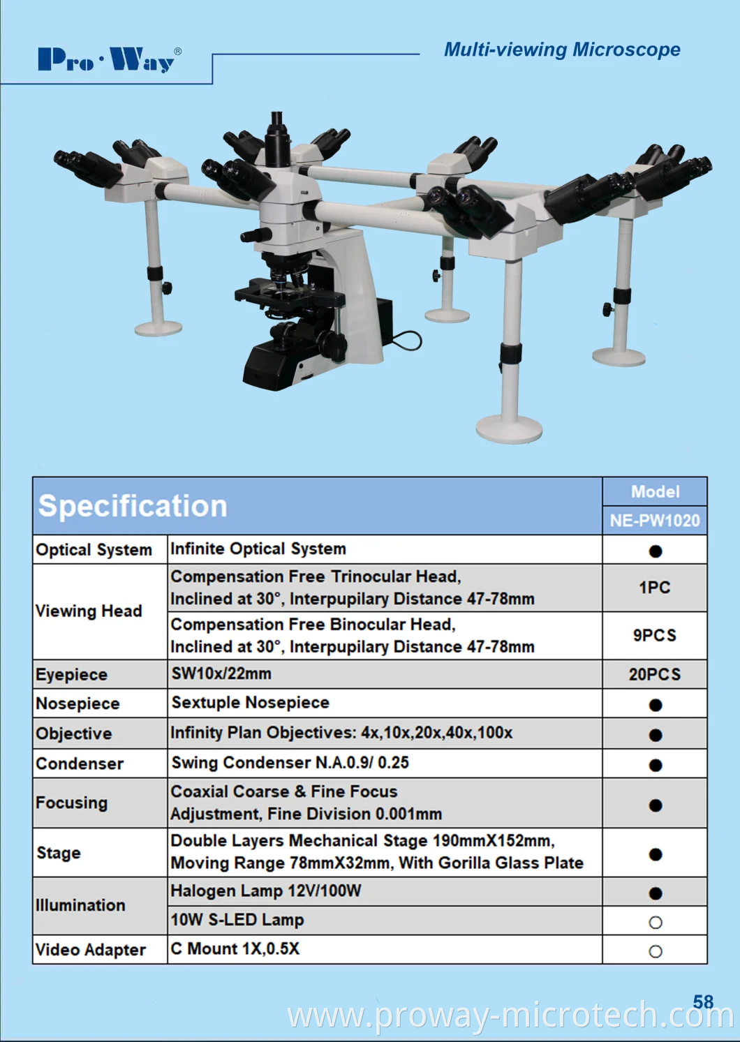 Professional Multi-Viewing Biological Microscope with Ten Viewing Heads (NE-PW1020)